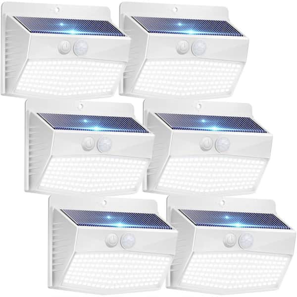 Solar Outdoor Security Wall Lights with Motion Sensor, IP65 Waterproof, 3-Modes for Garden, Yard Deck, White, 6-Packs