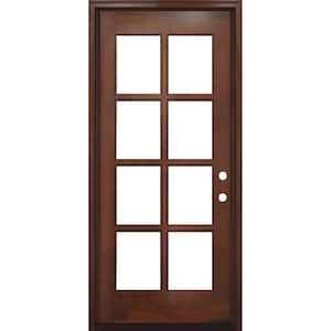 32 in. x 80 in. Craftsman Richmond 8-Lite Left-Hand Inswing Chestnut Mahogany Wood Prehung Front Door