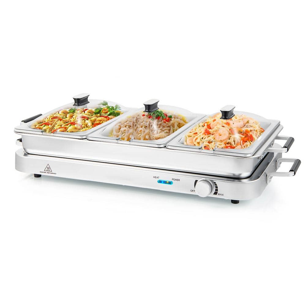 8 qt. Silver 2 in 1 Electric Chaffing Buffet Server and Warming Tray with T