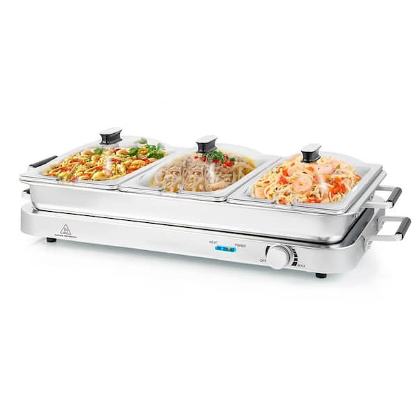 Unbranded 8 qt. Silver 2 in 1 Electric Chaffing Buffet Server and Warming Tray with Temperature Control