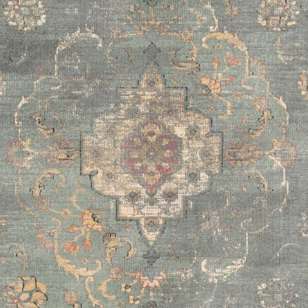 Reversible Gray Floral 9' x 12' Rectangular Viscose Rug
