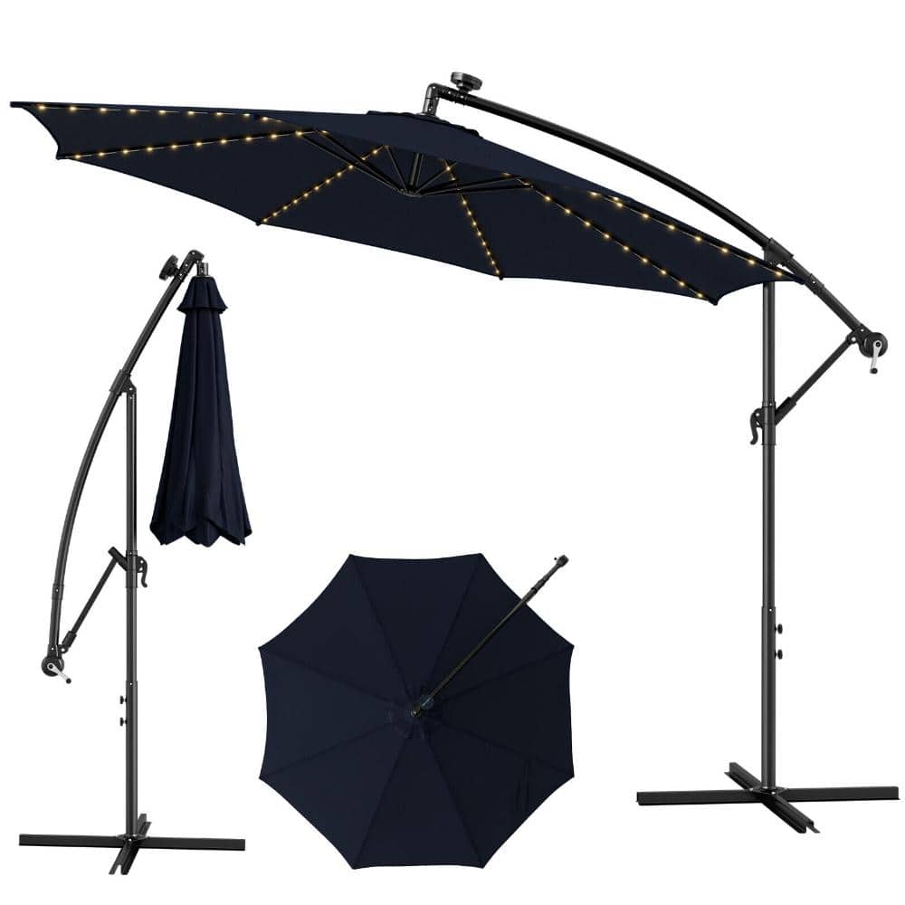 10 ft. Offset Patio Umbrella with 112 Solar LED Lights and Crank in Navy price history on PriceWatchPro