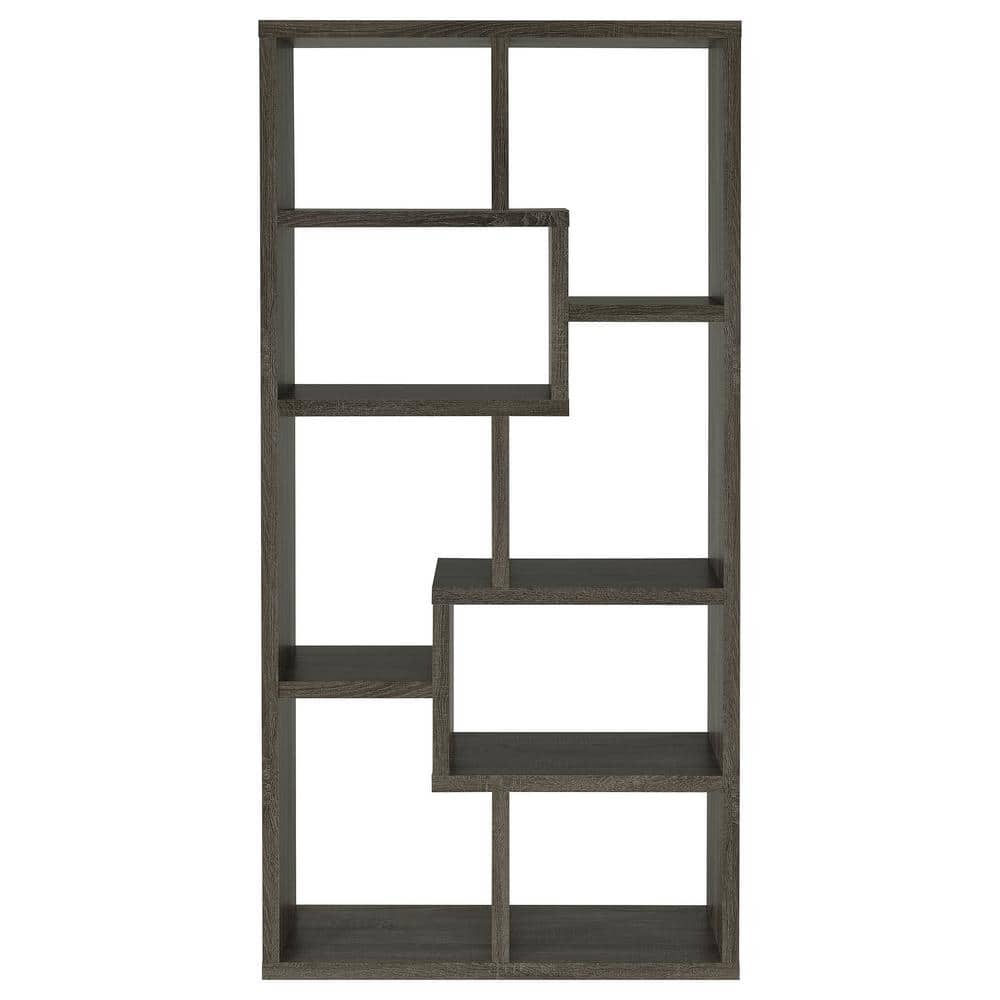 Transitional Geometric 10-Shelf Bookcase in Weathered Gray