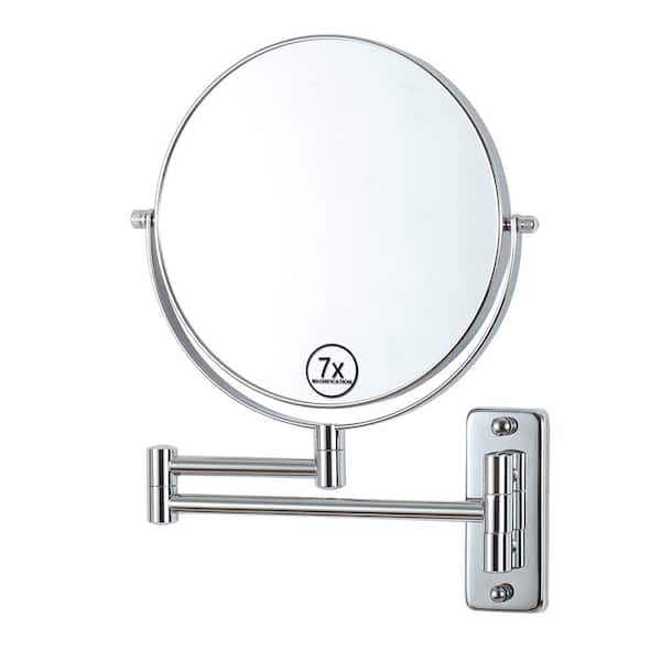 LORDEAR 12 in. W x 16.8 in. H L Acrylic Alloy Metal Chrome Makeup Mirror Wall Mounted Adjustable Extending Folding 7x Magnifying