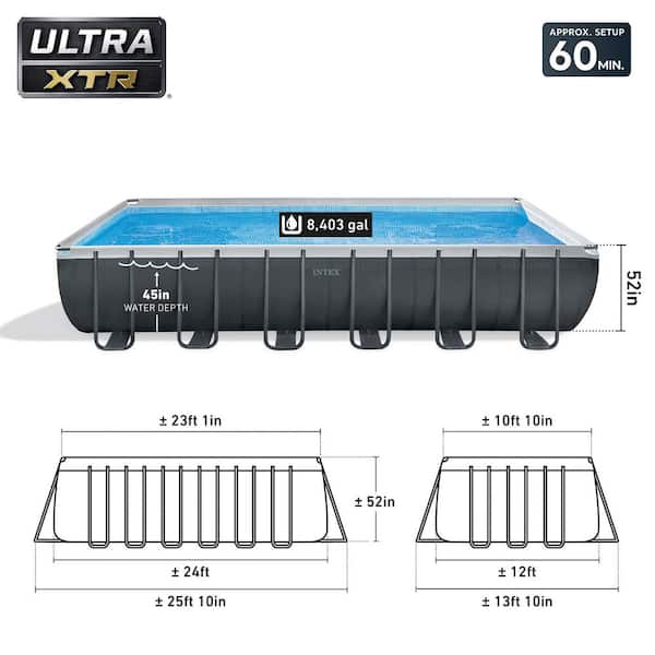 32 ft. x 16 ft. Rectangular 52 in. Deep Metal Frame Pool Set with Krystal Clear Saltwater System