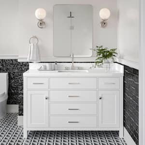 Bristol 54.25 in. W x 22 in. D x 36 in. H Single Sink Freestanding Bath Vanity in White with Carrara White Quartz Top