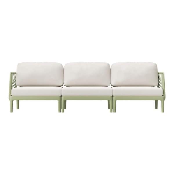 Frond and Form Outdoor Patio Deep Seating Green Poly Plastic All Weather Sofa with Ivory Cushions