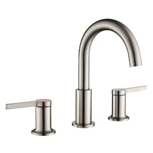 8 in. Widespread Double Handle Bathroom Faucet with Swivel Spout 3-Hole Brass Bathroom Vanity Taps in Brushed Nickel