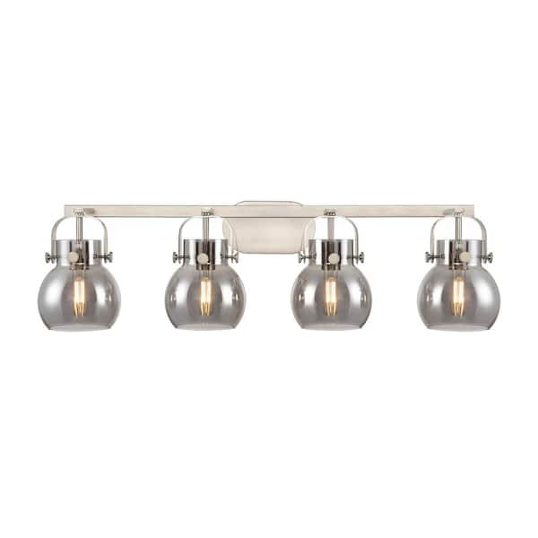 Innovations Pilaster II Sphere 36.5 in. 4-Light Satin Nickel Vanity Light with Glass Shade
