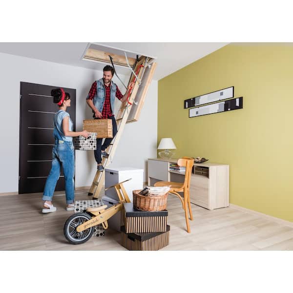 LWT Super-Thermo Insulated Wooden Attic Ladder 7 ft. 8 in. - 10 ft. 1 in., 25 in. x 54 in. with 350 lb. Load Capacity