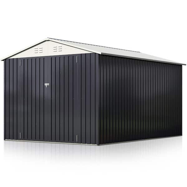 VIWAT 8 ft. W x 12 ft. D Outdoor Metal Shed Storage with Updated Frame Structure and Lockable Doors, White (96 sq. ft.)