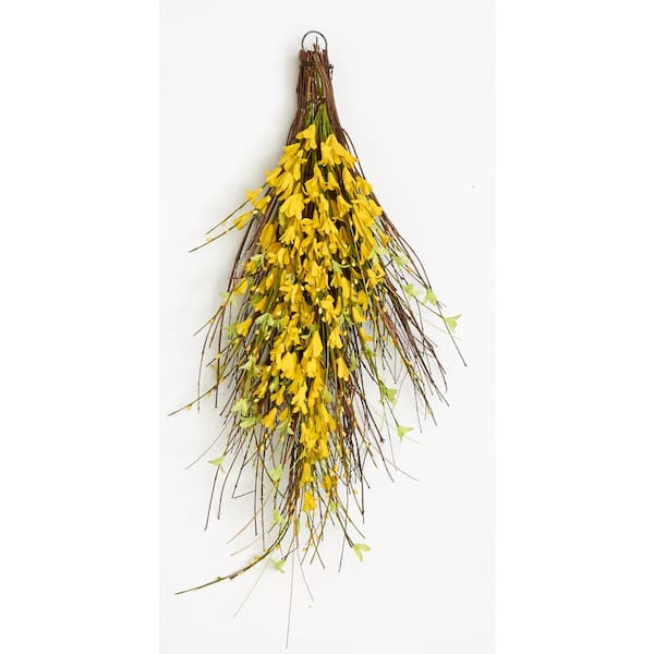 31" Decorative Forsythia Artificial Floral Teardrop Swag
