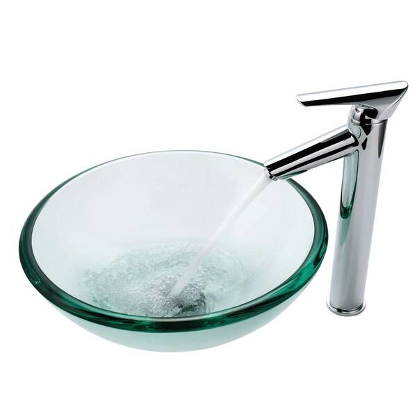 KRAUS 19 mm Thick Glass Vessel Sink with Decus Faucet in Chrome
