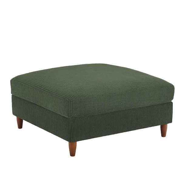 Uixe 38 in. Green Corduroy Fabric Square Ottoman with Wood Legs(Set of 1)