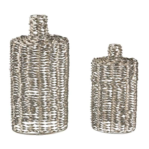 Titan Lighting Twisted Metal Work 18 in. and 25 in. Decorative Vases in Silver Leaf (Set of 2)
