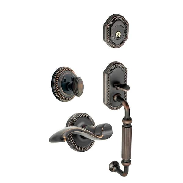 Grandeur Newport Single Cylinder Timeless Bronze F-Grip Handleset with Right Handed Portofino Lever