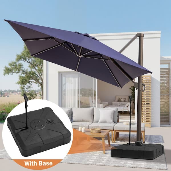 13 ft. x 10 ft. Outdoor Aluminum Heavy-Duty 360° Rotation Cantilever Patio Umbrella in Navy with 300 lbs. Wheeled Base