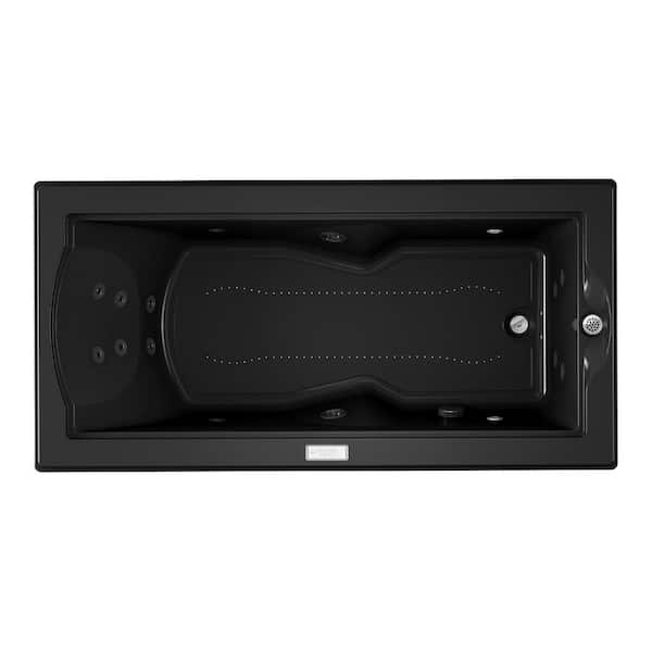 JACUZZI FUZION SALON SPA 70.7 in. x 35.4 in. Rectangular Combination Bathtub with Right Drain in Black