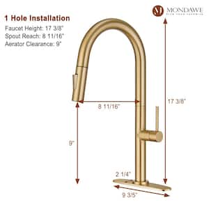 Single Handle Surface Mount High Arc Pull Down Kitchen Faucet with Accessories in Brushed Gold