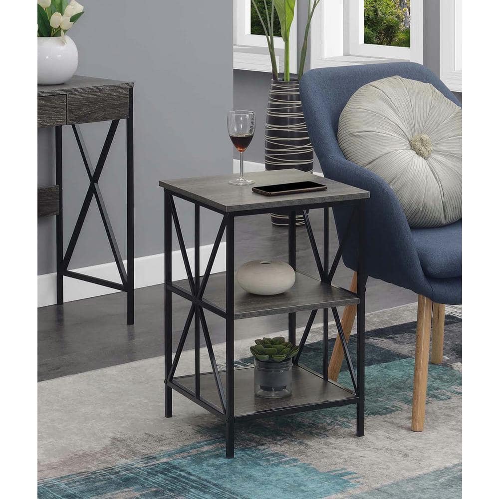 Weathered Gray Starburst 16" Metal & Wood End Table with Shelves