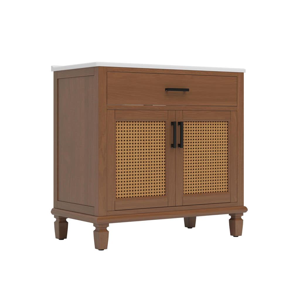 36 in. Rattan Brown Bath Vanity with Ceramic Single Sink White Top Soft Close Doors and Drawers Solid Wood Legs price history on PriceWatchPro