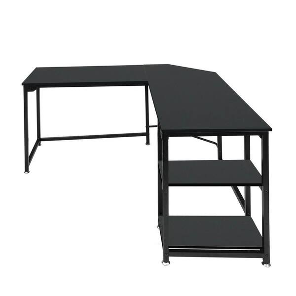 Outopee 54 in. W LShaped Black Computer Desk with 2Shlves
