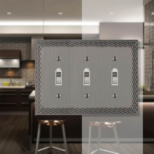 Amelia 3 Gang Toggle Metal Wall Plate - Antique Nickel