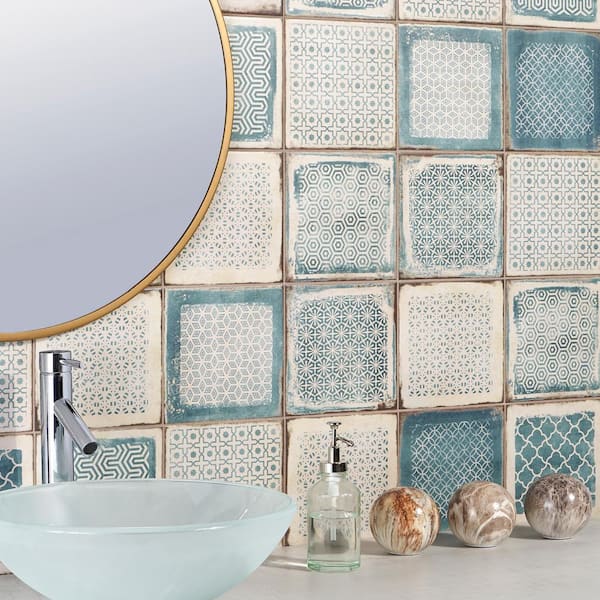 Santa Fe Deco Blue 7.87 in. x 7.87 in. Matte Porcelain Floor and Wall Tile (11.19 sq. ft. / Case)