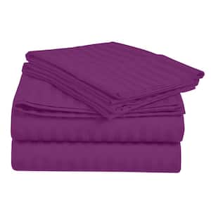 Home Sweet Home 1800-Luxurious Hotel Extra Soft Deep Pocket Stripe Microfiber Sheet Set (Queen, Purple)
