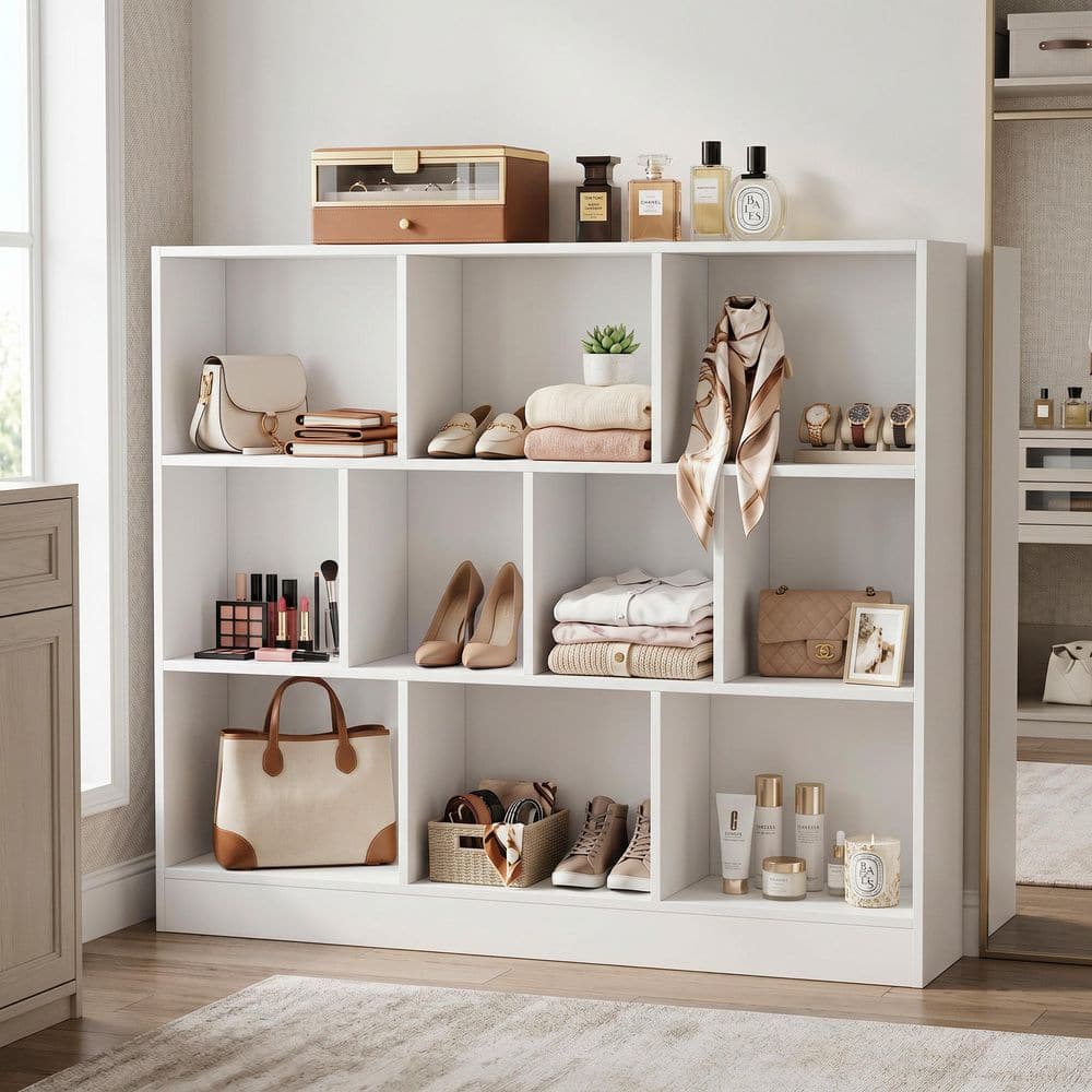 FUFU&GAGA 40.9 in. H x 47.2 W White Wood 10-Shelf Freestanding