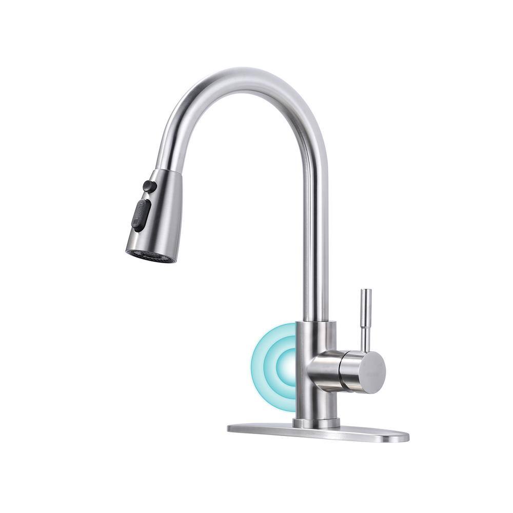 Single Handle Pull Down Sprayer Kitchen Faucet with Touchless Sensor Stainless Steel in Brushed Nickel