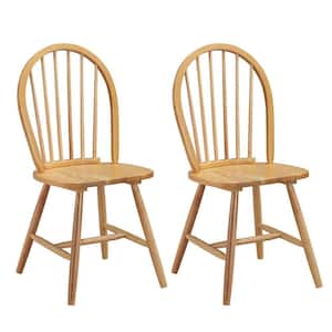 Natural Wood Armless High Back Windsor Chairs Dining Chairs Spindle Back Kitchen ( Set of 2-)