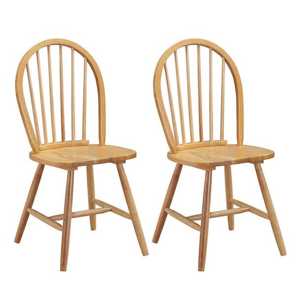 HONEY JOY Natural Wood Armless High Back Windsor Chairs Dining Chairs Spindle Back Kitchen ( Set of 2-)