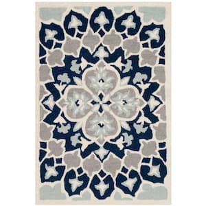Bellagio Navy Blue/Ivory Doormat 2 ft. x 3 ft. Floral Area Rug