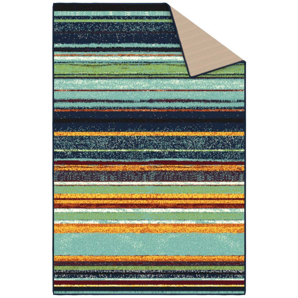 Multicolor Striped Non-Slip Synthetic Area Rug 3'3" x 5'