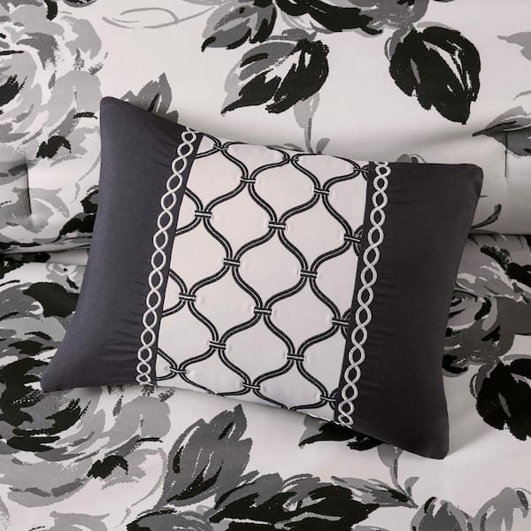 Pillow Cover Set of 5 White Blue Plain Floral Cushion Case Set