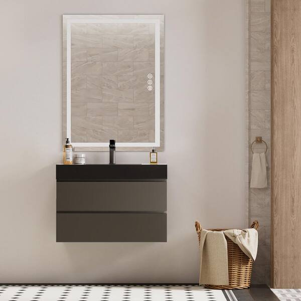 NOBLE 36 in. W x 18 in. D x 25 in. H Single Sink Floating Bath Vanity in Gray with Black Solid Surface Integral Top