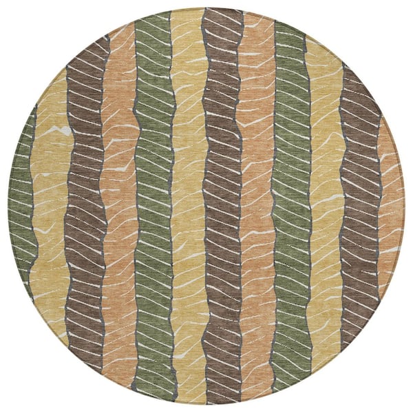 Chantille Machine Washable Indoor/Outdoor Abstract ACN3039 Olive 8 ft. x 8 ft. Round Rug
