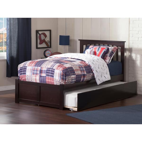 AFI Mission Twin Extra Long Bed with Footboard and Twin Extra Long Trundle in Espresso