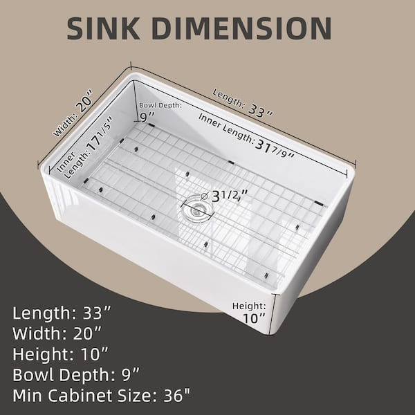 Zeafive 33 in. Workstation Kitchen Sink Farmhouse Apron Front