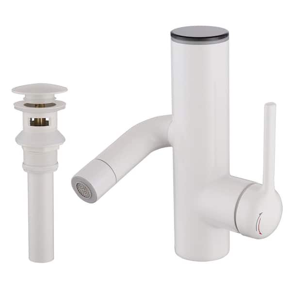 Single Handle Single Hole Temperature Display Bathroom Faucet with Pop-up Drain Kit Zinc Alloy Sink Basin Taps in White