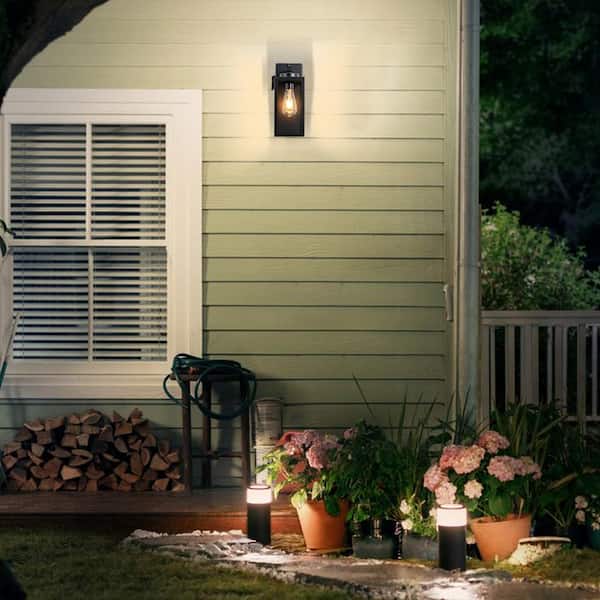 C Cattleya 12. 5in. Black Dusk to Dawn Outdoor Hardwired Wall