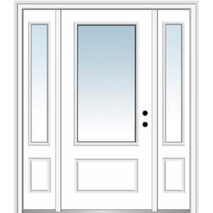 68.5 in. x 81.75 in. Left-Hand Inswing Clear Glass 3/4 Lite Primed Fiberglass Prehung Front Door with Two Sidelites