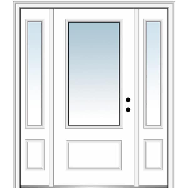 MMI DOOR 68.5 in. x 81.75 in. Left-Hand Inswing Clear Glass 3/4 Lite Primed Fiberglass Prehung Front Door with Two Sidelites