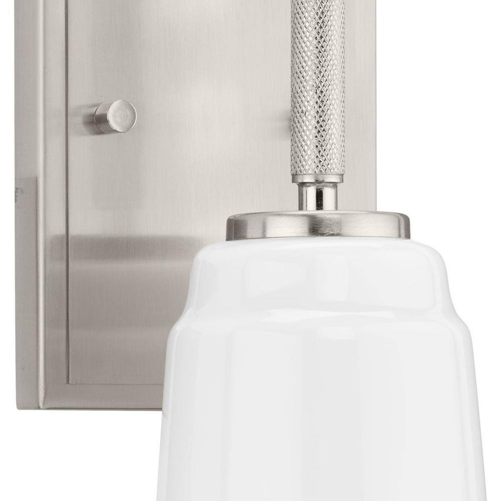 Spenser Brushed Nickel 1-Light Vanity with Opal Glass Shade
