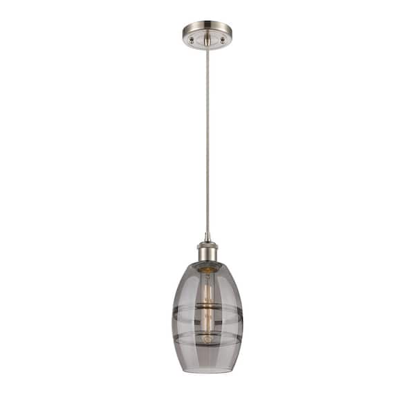 Innovations Vaz 100-Watt 1-Light Brushed Satin Nickel Standard Mini Pendant Light with Painted Glass Shade, No Bulbs Included