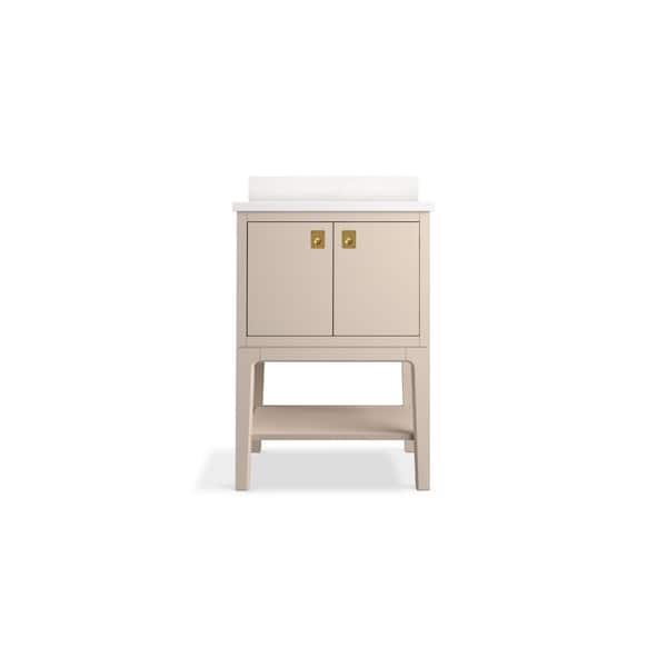 Seagrove 25in. Single Sink Freestanding Light Clay Bath Vanity with White Quartz Top Assembled