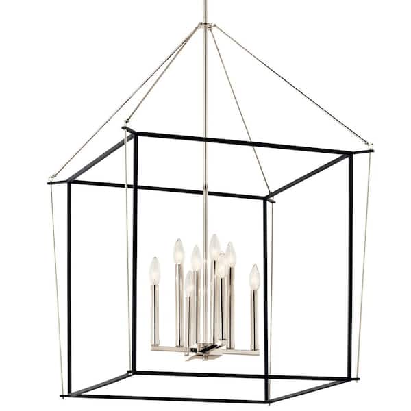 Kichler Eisley 8-Light Polished Nickel Modern/Contemporary Lantern Led, Large Hanging Pendant Light