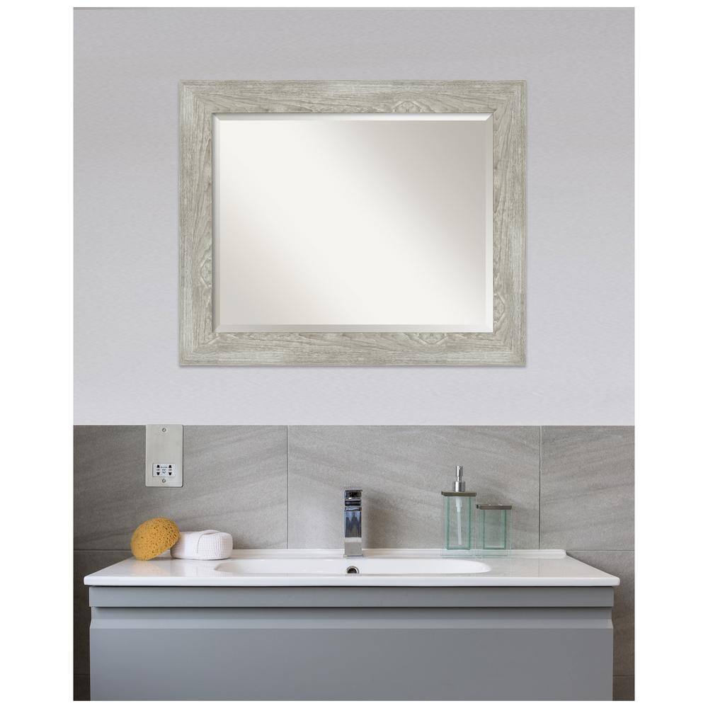 Dove Greywash Rectangular Wood Bathroom Vanity Mirror