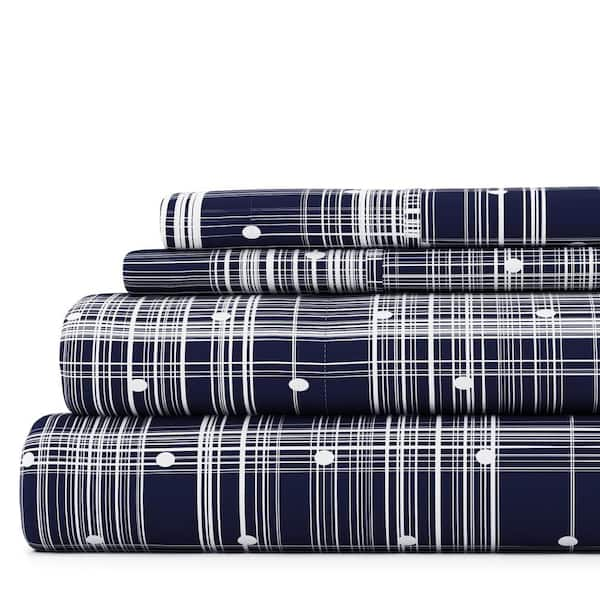 Becky Cameron 4-Piece Navy Geometric Microfiber Queen Sheet Set